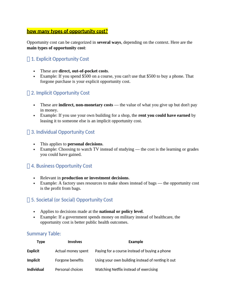 How Many Types of Opportunity Cost | PDF