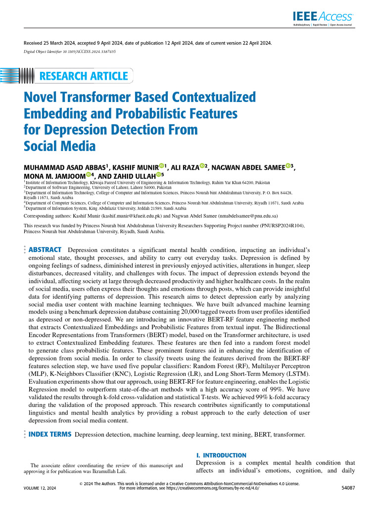 Depression Detection via BERT-RF Models | PDF | Machine Learning | Deep ...