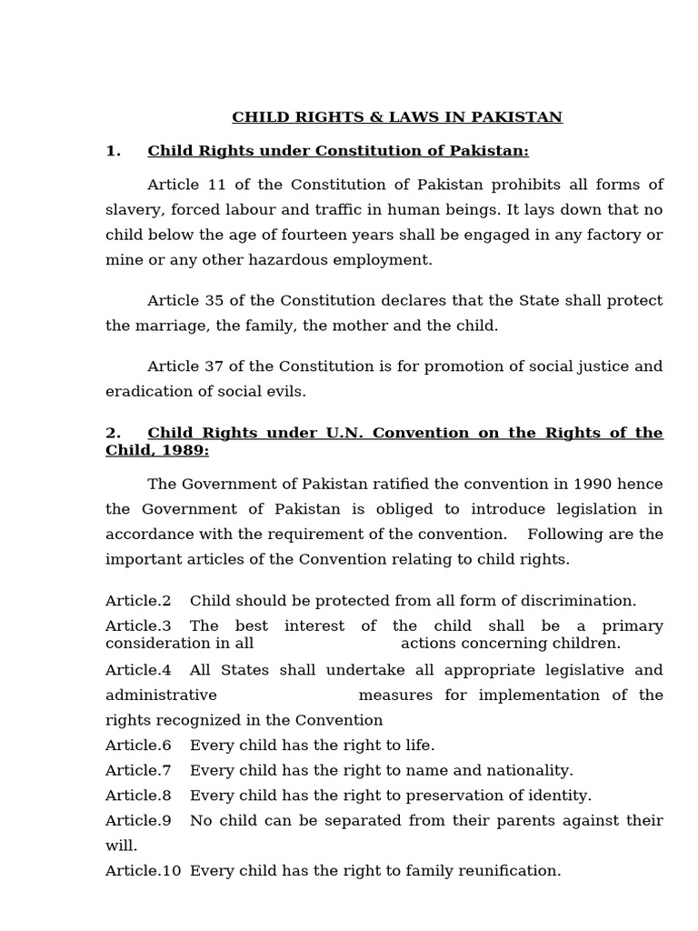 Child Rights & Laws in Pakistan | PDF | Juvenile Delinquency | Juvenile ...