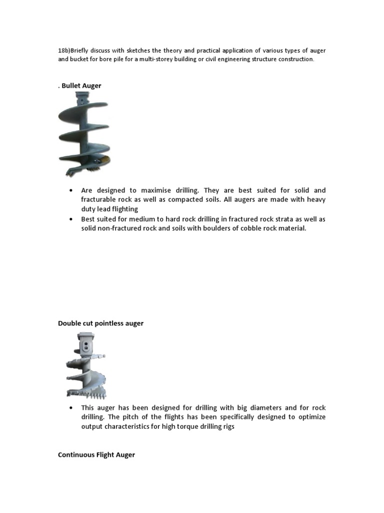 Auger and Bucket Types for Bore Piles | PDF