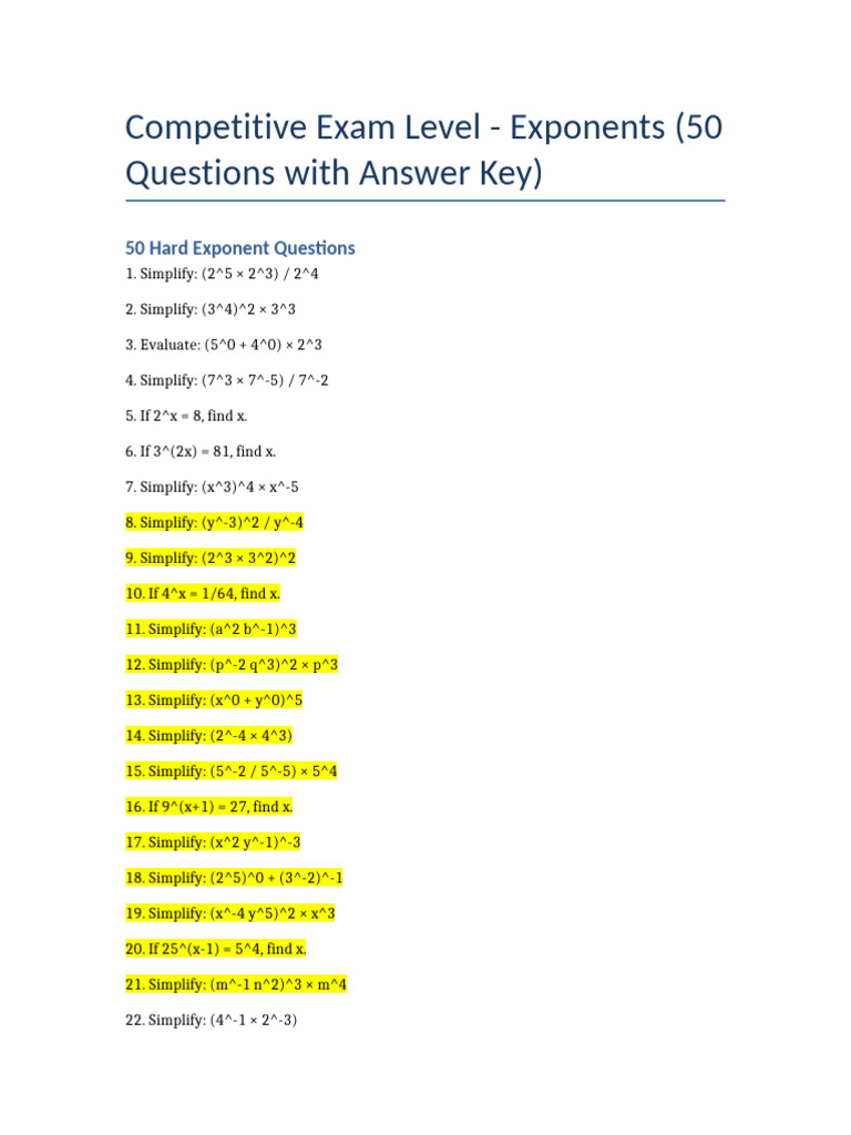 Competitive Exam Exponents With Key | PDF | Chess Theory | Chess