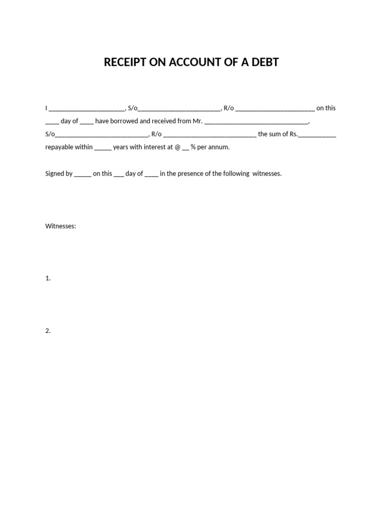 Debt Receipt Acknowledgment Form | PDF