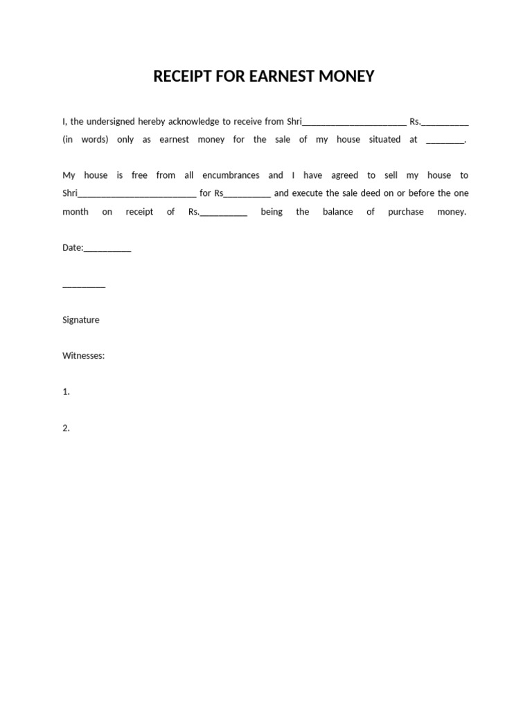 Earnest Money Receipt Template | PDF