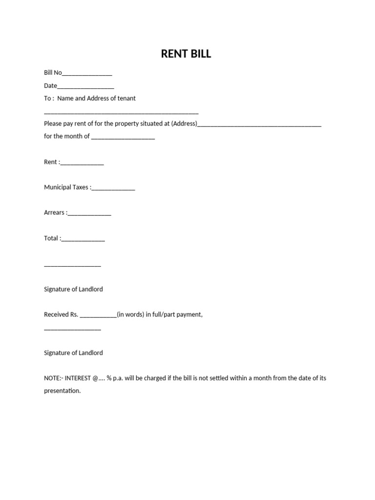 Rent Bill Template for Tenants | PDF