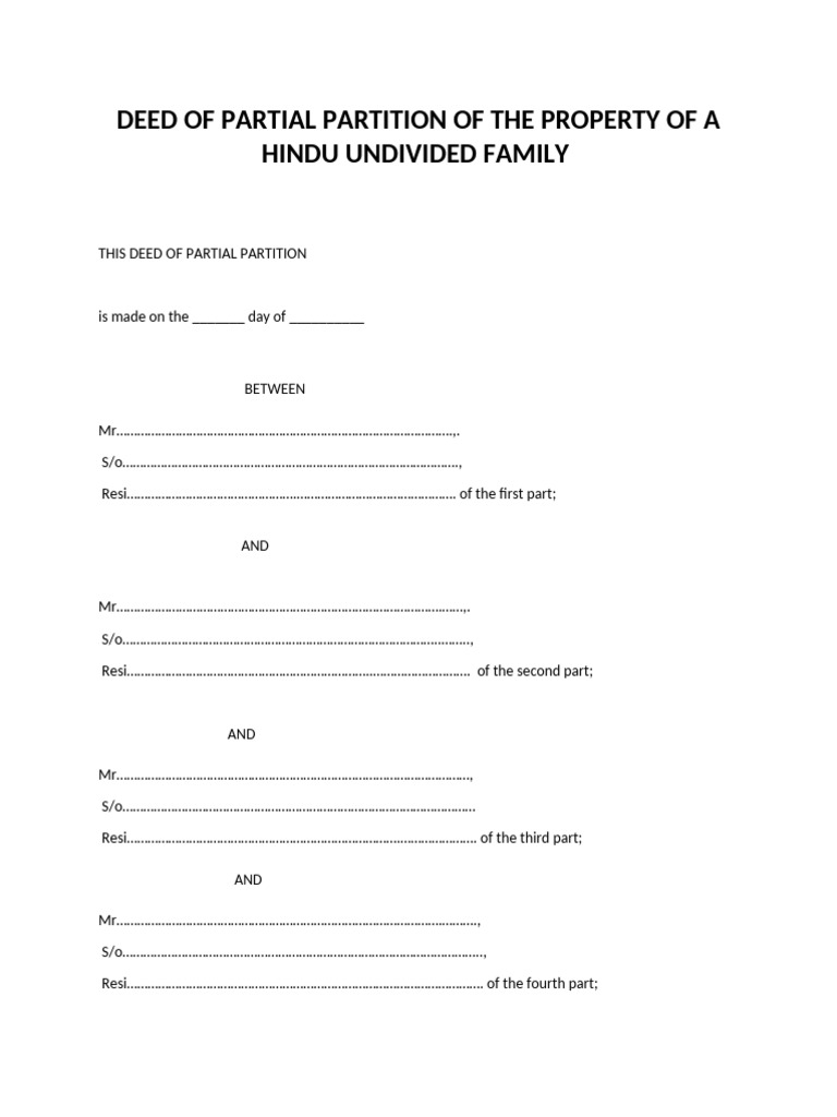 Partial Partition Deed for HUF Property | PDF | Common Law
