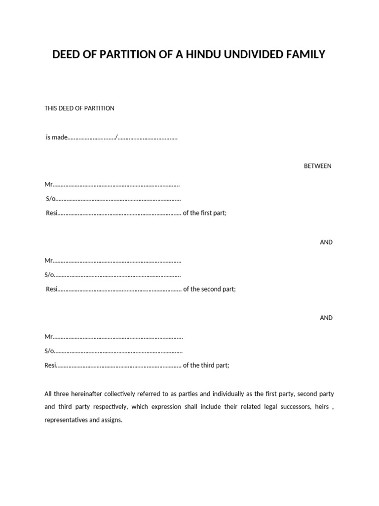 Hindu Family Property Partition Deed | PDF