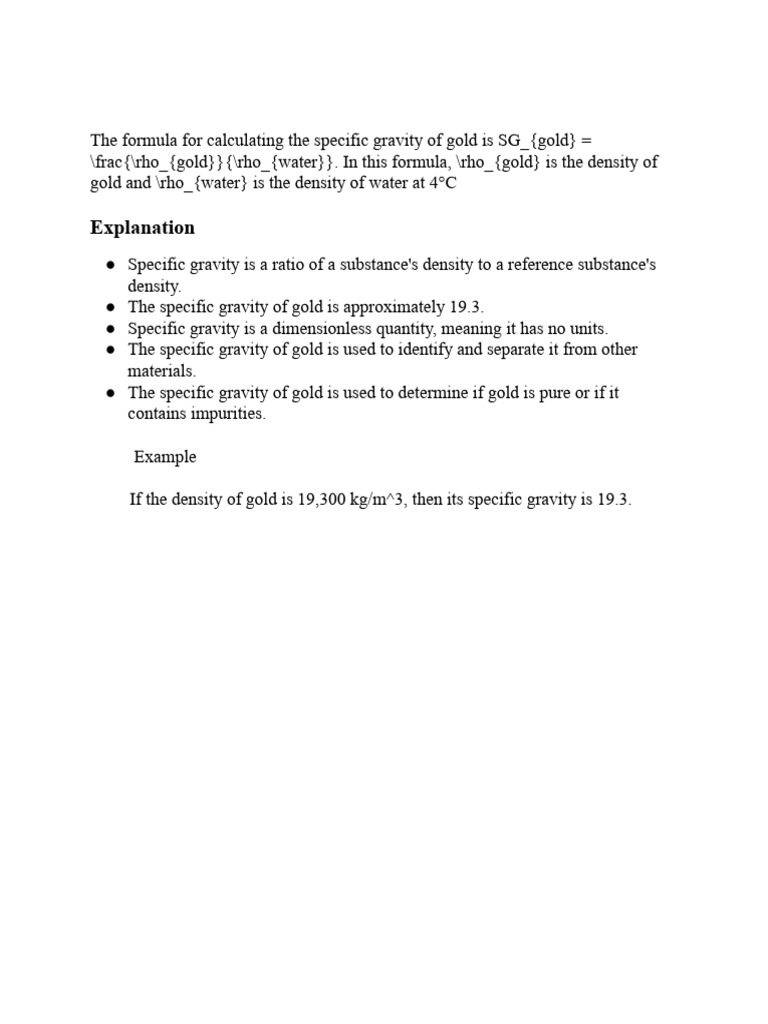 Specific Gravity of Gold Explained | PDF