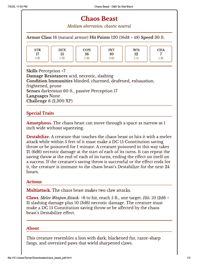 Chaos Beasts | PDF