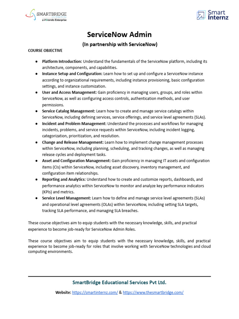 ServiceNow Admin Training Course Overview | PDF | Service Level ...