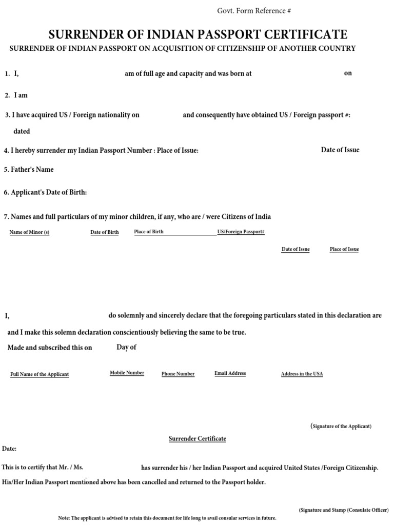 Indian Passport Surrender Certificate Sample | PDF | Passport ...