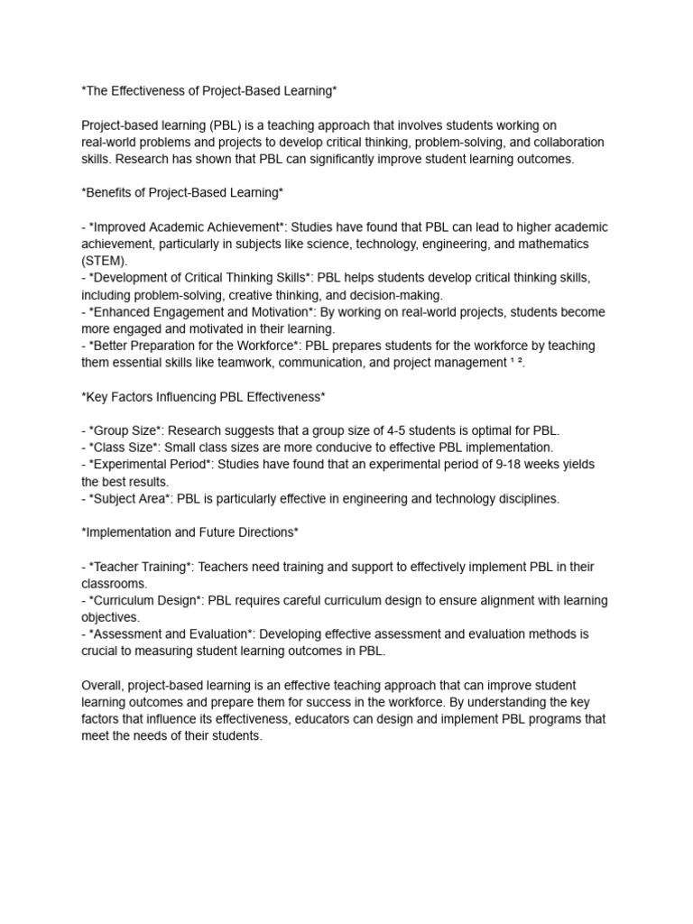 The Effectiveness of Project-Based Learning | PDF