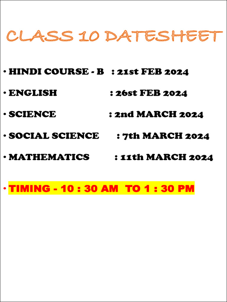Class 10 CBSE Date Sheet 2026 | PDF