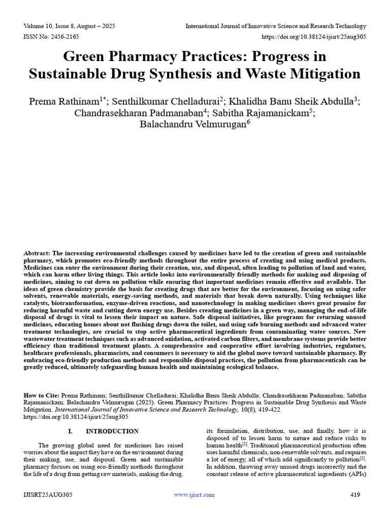 Green Pharmacy: Sustainable Drug Practices | PDF | Green Chemistry ...