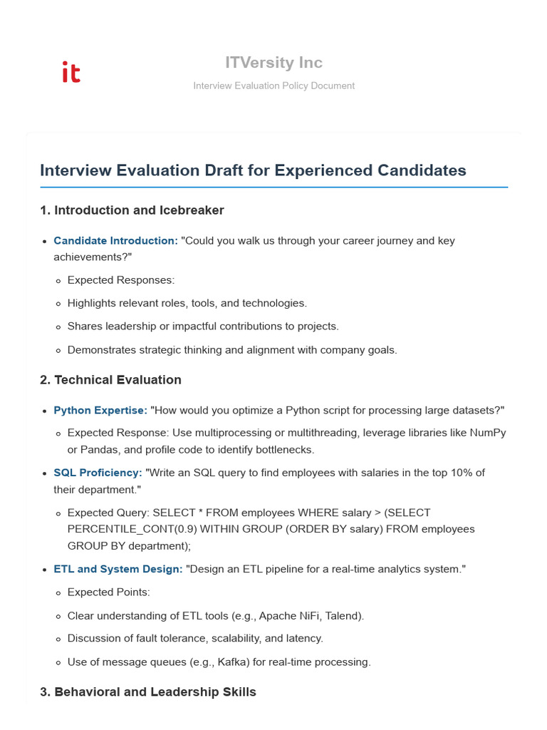 Interview Evaluation Guide for Tech Roles | PDF