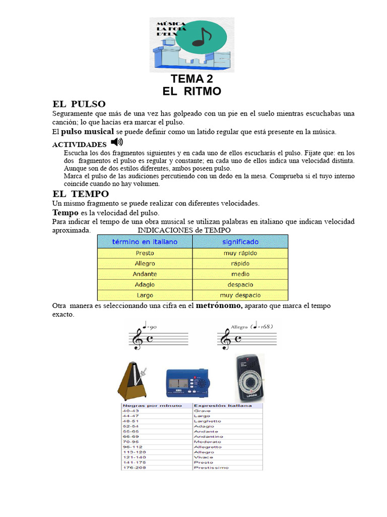 Ritmo, Pulso y Tempo en Música | PDF | Ritmo | Tempo