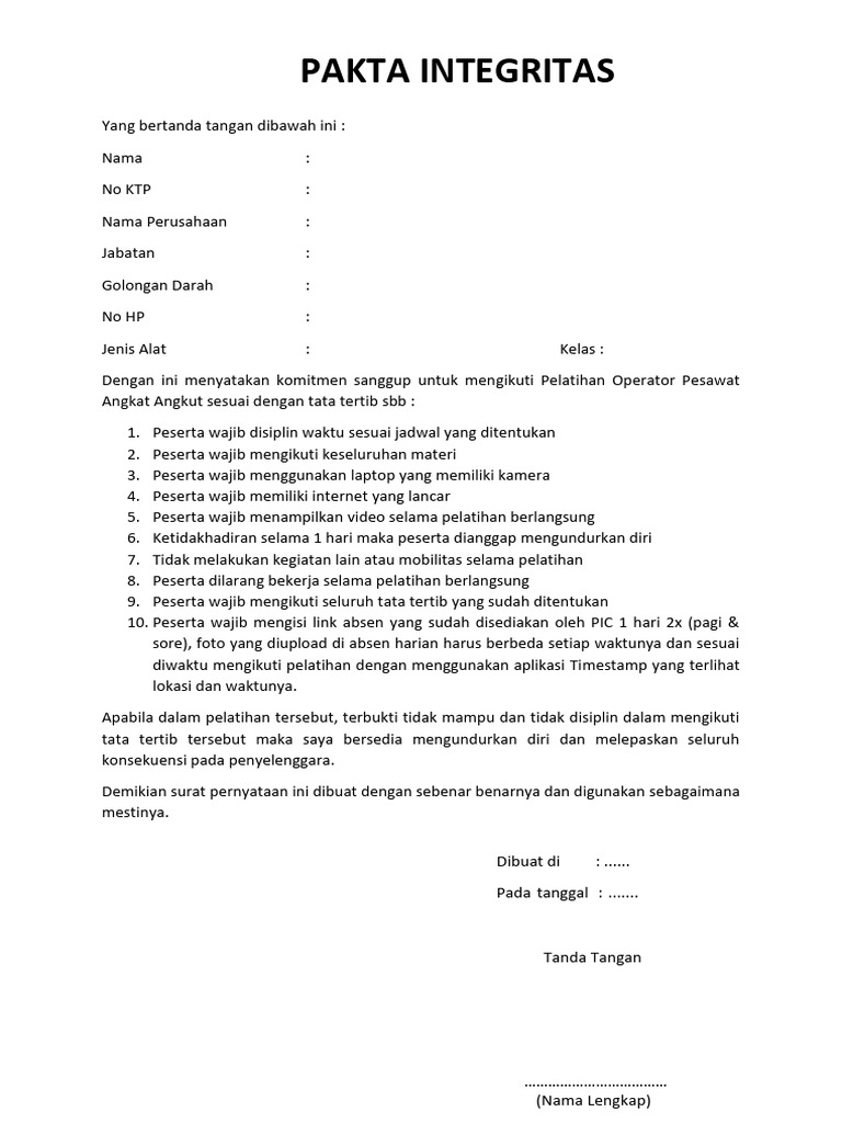Form Pakta Integritas Paa | PDF