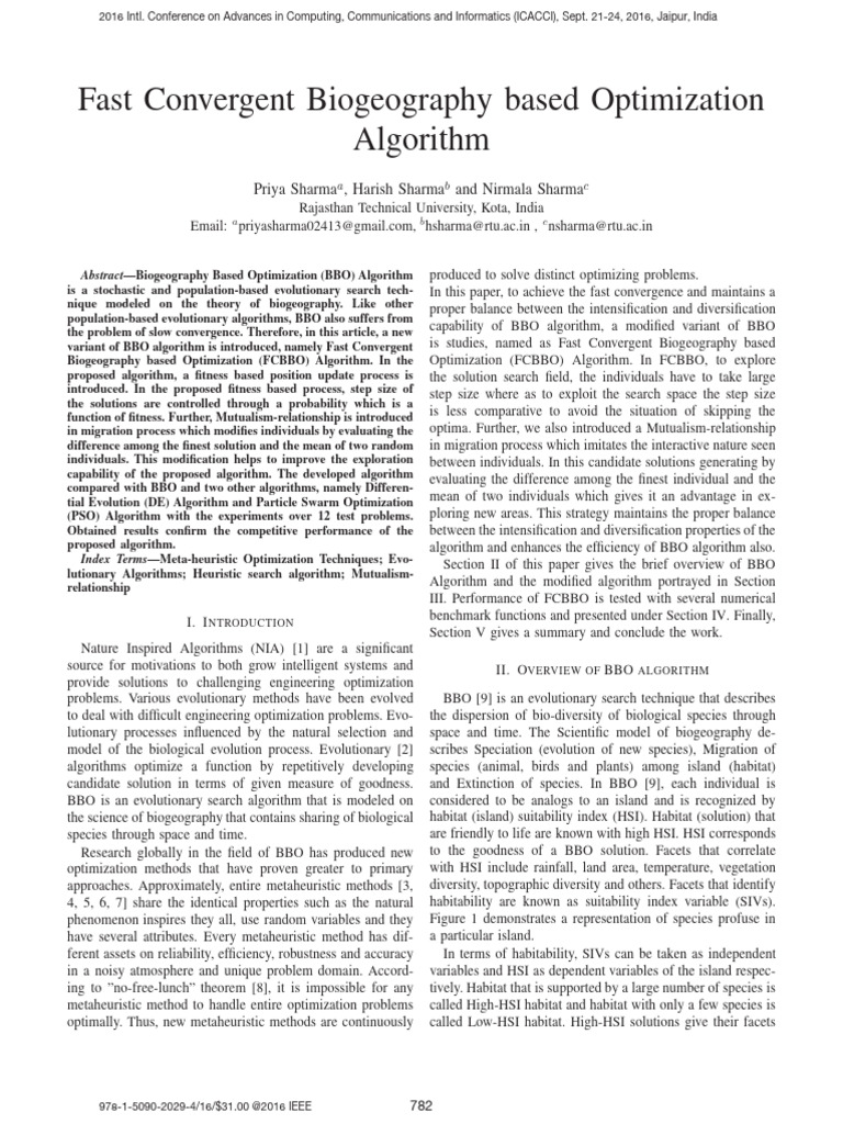 Fast Convergent Biogeography Based Optimization Algorithm | PDF ...