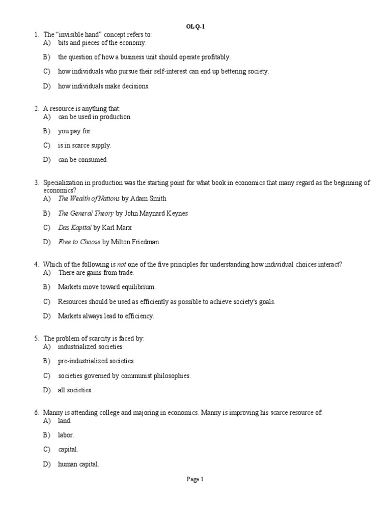 Econ201 Quiz 1 PDF Market (Economics) Economic Equilibrium