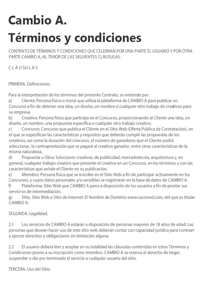 Terminos y Condiciones Cambio A | PDF