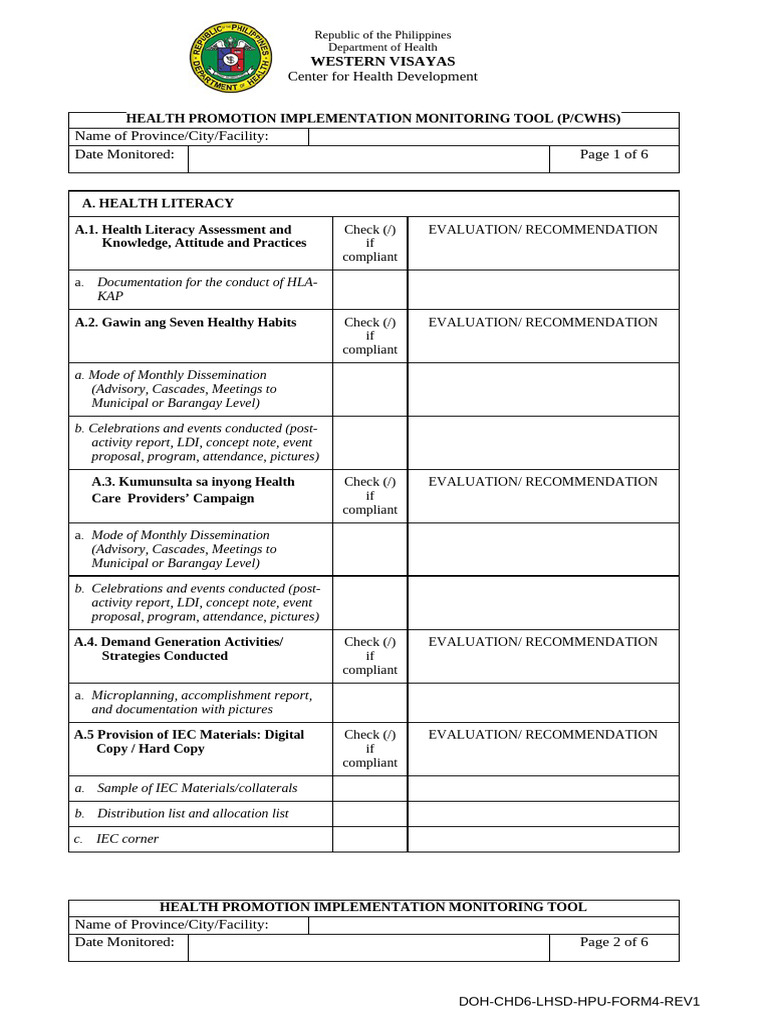 Health Promotion Monitoring Tool Guide | PDF