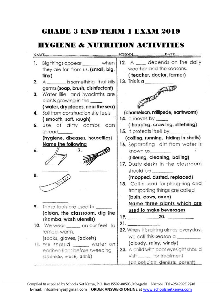 Hygiene Nutrition Activities Grade 3 Term 1 End Exam 2019 | PDF