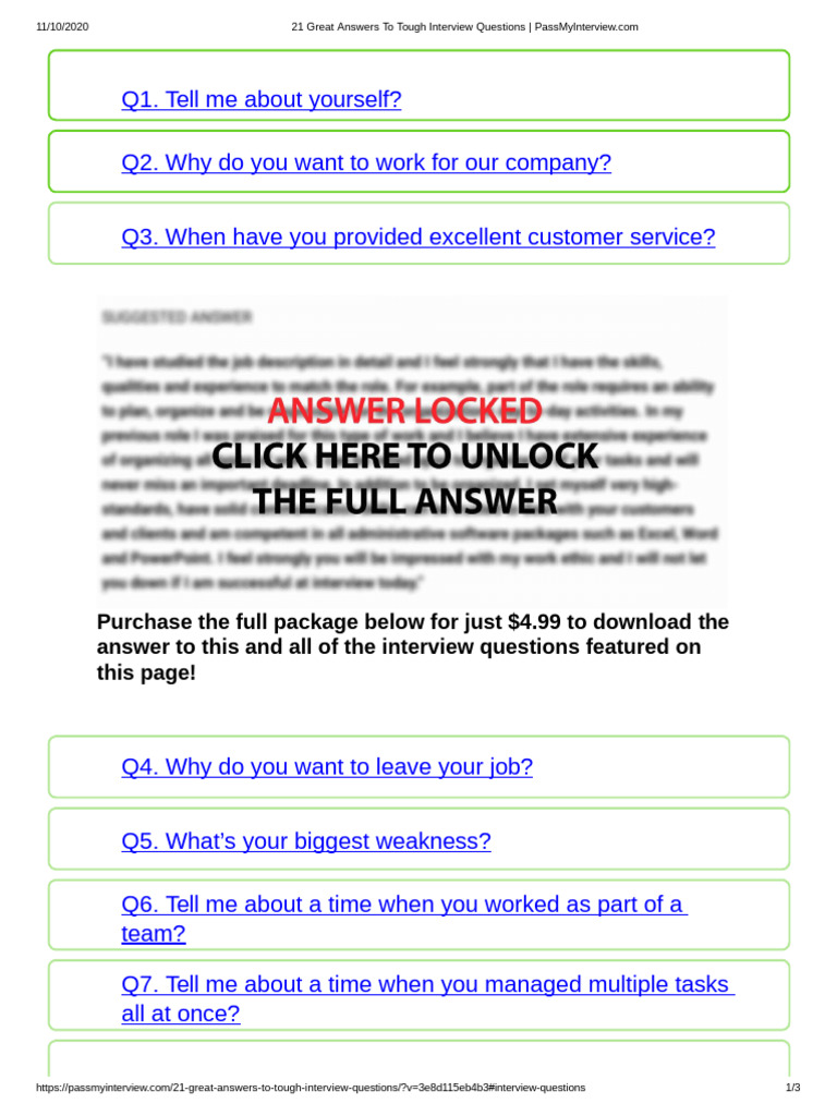 21 Great Answers To Tough Interview Questions | PDF