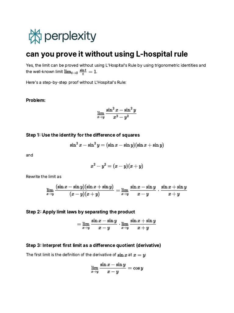 Can You Prove It Without Using L-Hospital Rule | PDF