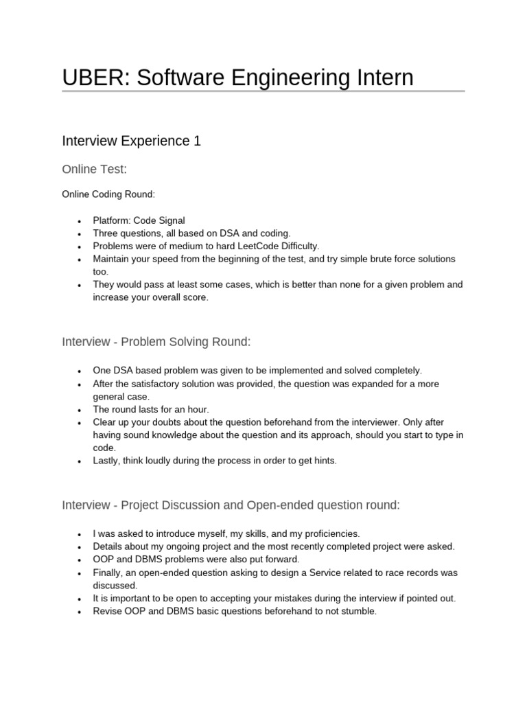 Uber Software Engineering Intern Guide | PDF