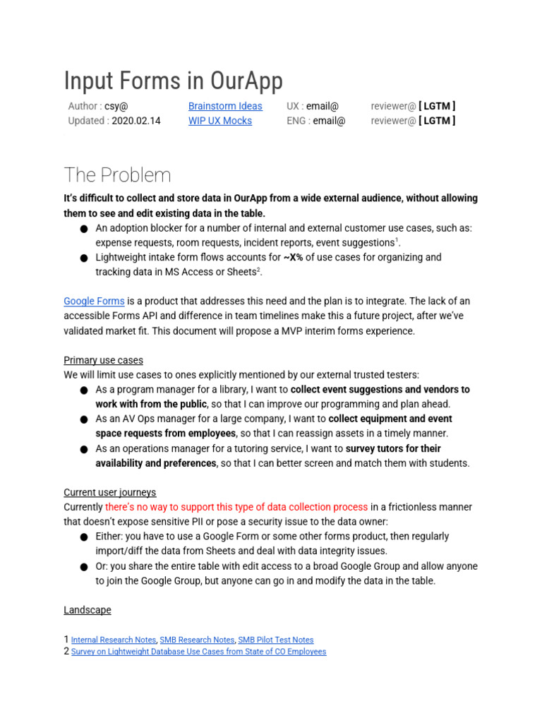 Input Forms MVP Proposal for OurApp | PDF | Information Technology ...