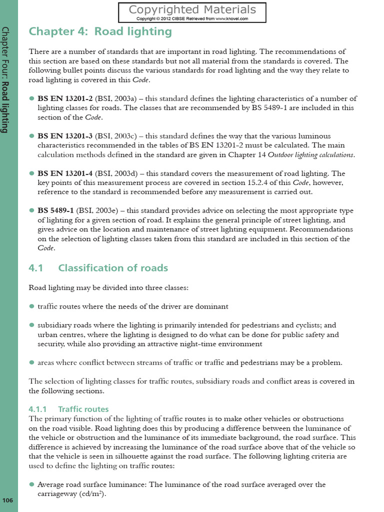 Road Lighting Standards and Classes | PDF | Traffic | Lighting