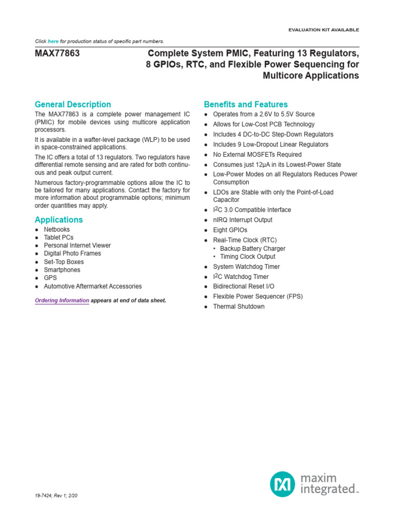 MAX77863 PMIC: 13 Regulators & GPIOs | PDF | Manufactured Goods ...