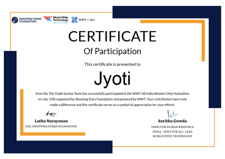 WWT Participation Certificate - Jyoti | PDF