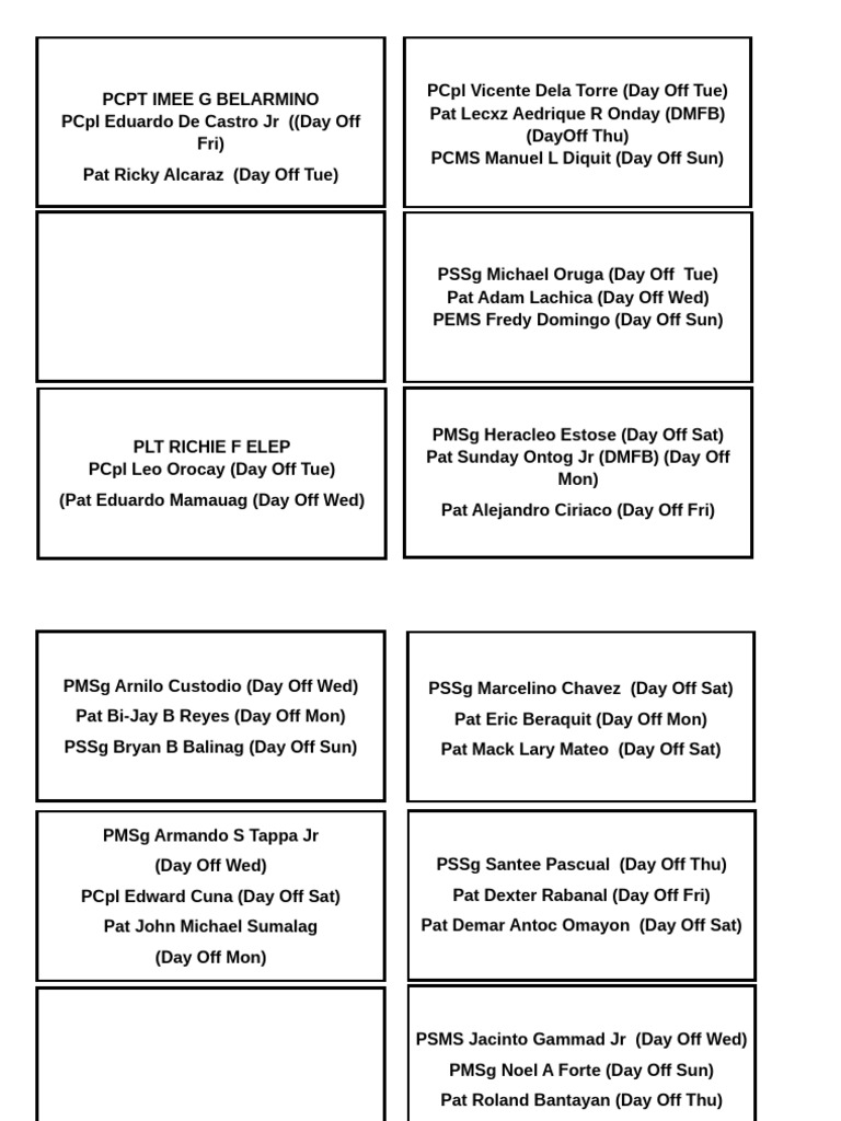 Weekly Day Off Schedule for Personnel | PDF