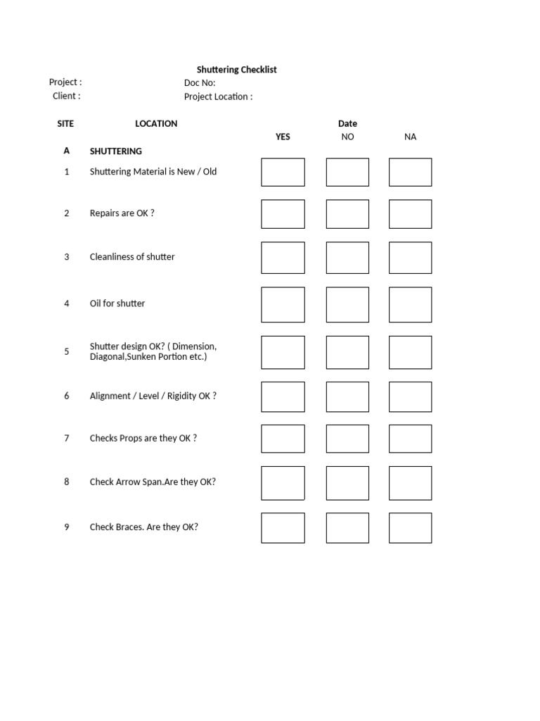 Shuttering Inspection Checklist Guide | PDF