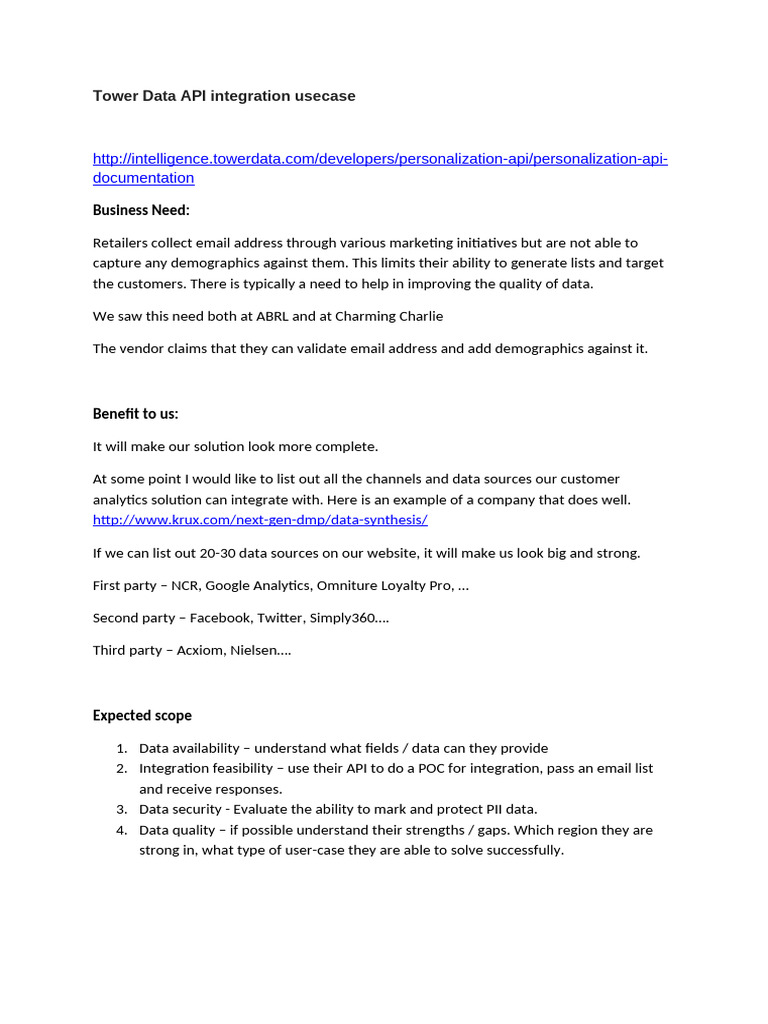 Tower Data API Integration Overview | PDF