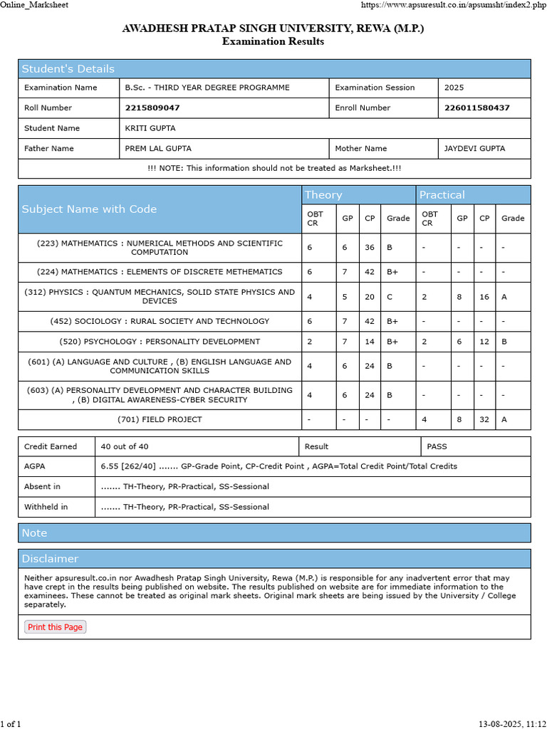 B.Sc. Third Year Results Summary | PDF | Applied Mathematics | Mathematics