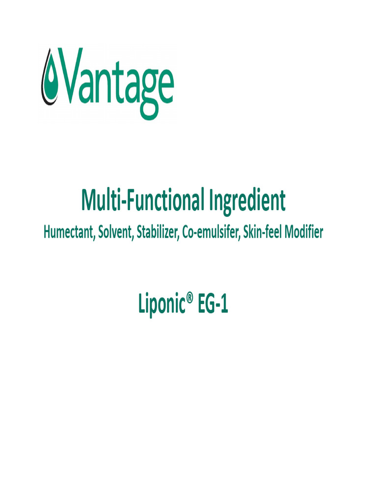 Liponic EG-1: Multifunctional Skin Ingredient | PDF | Glycerol ...