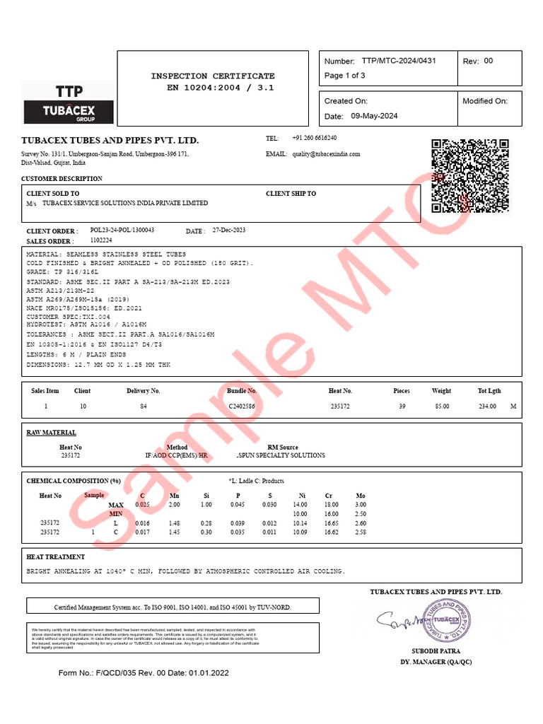 12.70x1.24 Sample MTC TTP | PDF