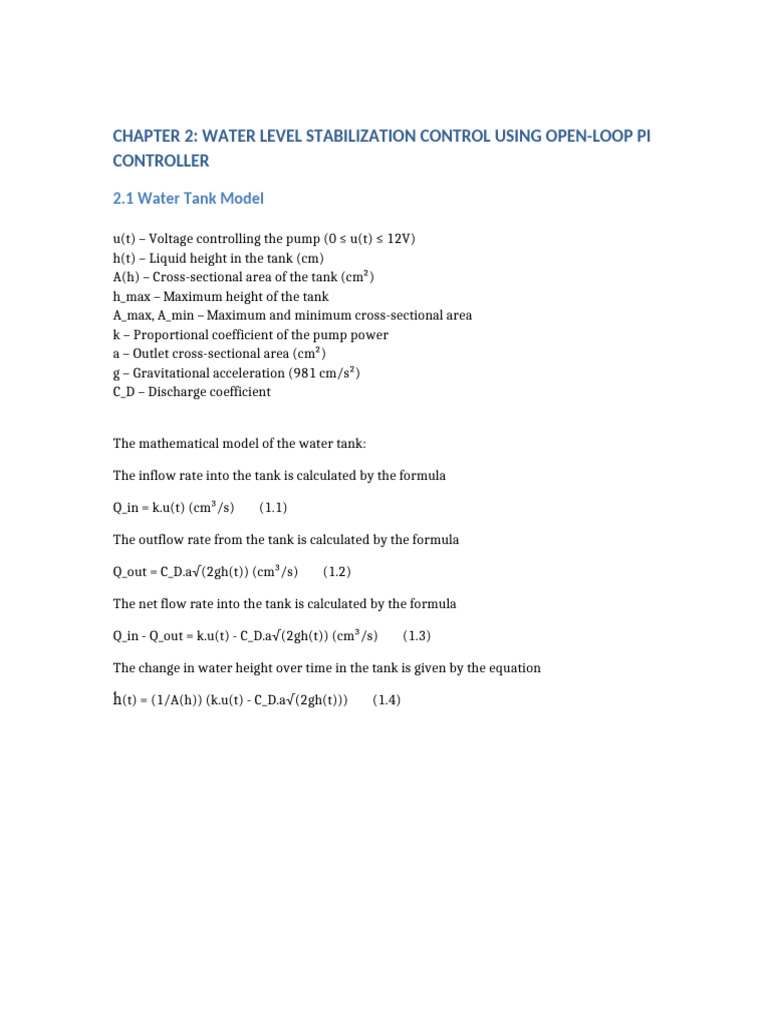 Water Level Control with PI Controller | PDF