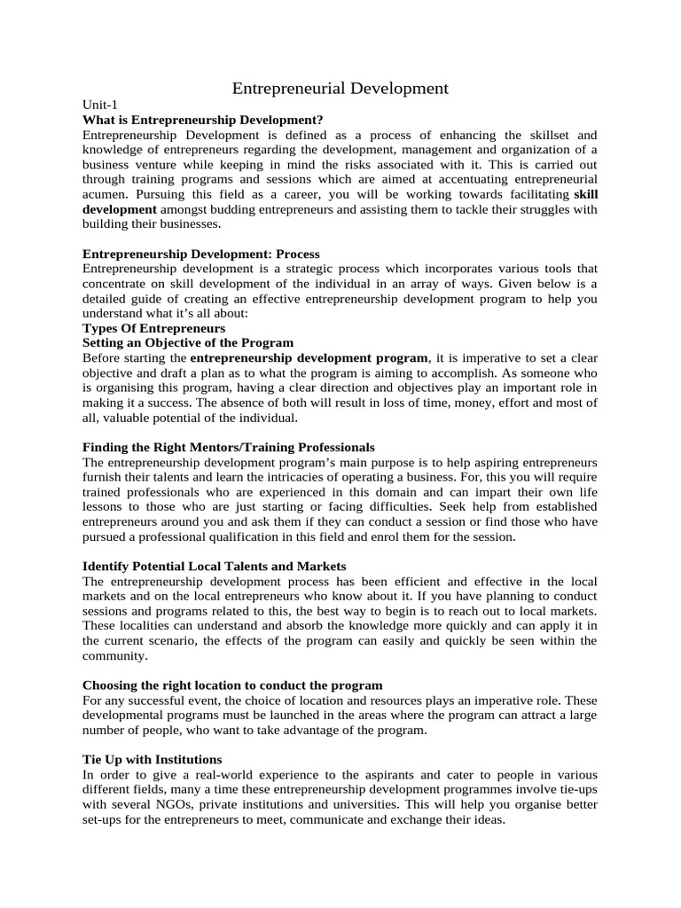 ED Notes For The Unit-1 | PDF | Entrepreneurship | Startup Company