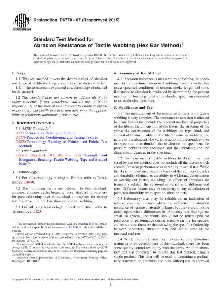 ASTM D6770: Textile Webbing Abrasion Test | PDF | Standard Deviation ...
