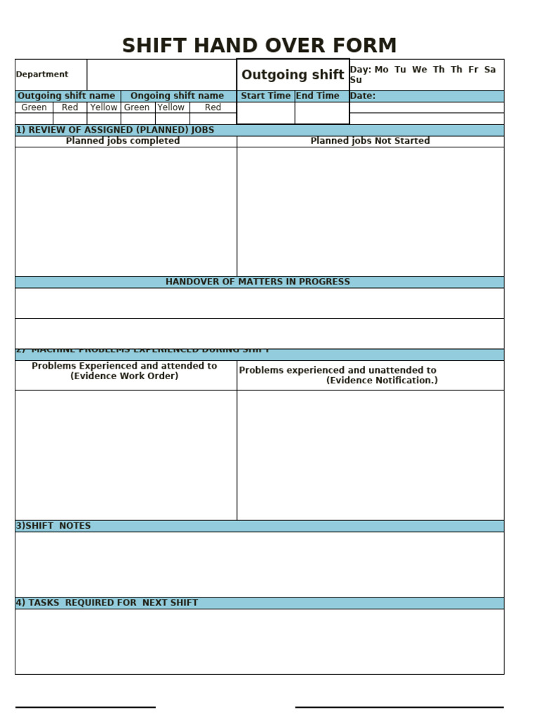 Shift Handover Form Template | PDF