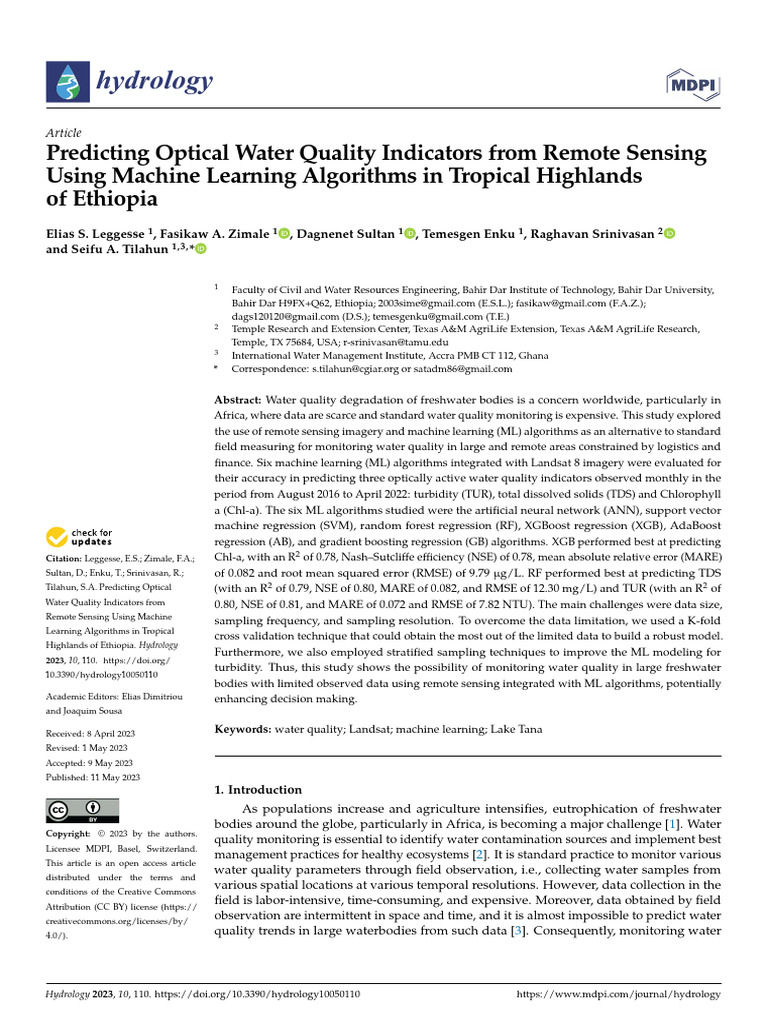 Remote Sensing for Water Quality in Ethiopia | PDF | Machine Learning ...