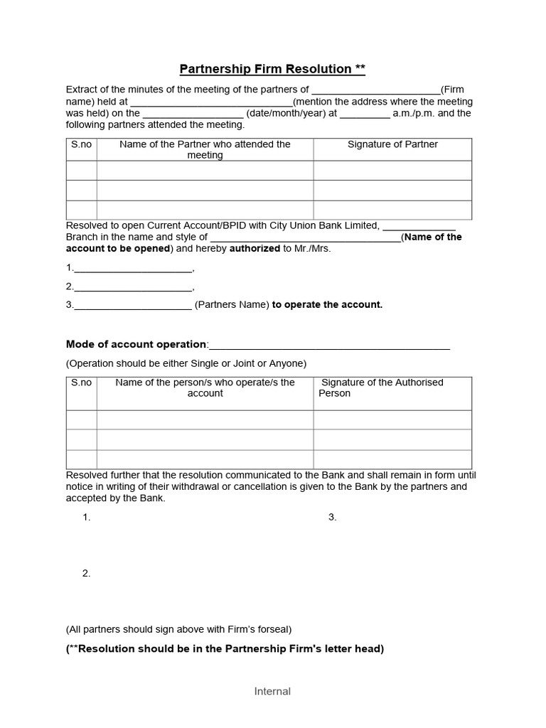Partnership Firm Account Resolution | PDF