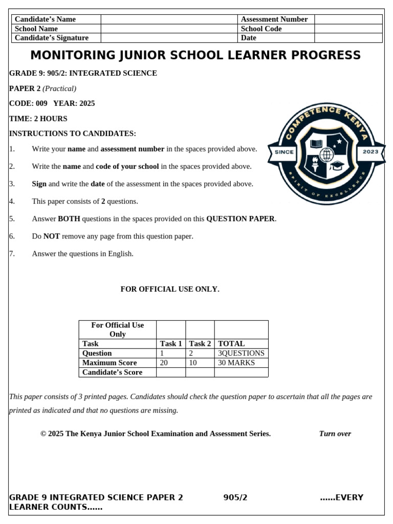 Grade 9 Integrated Science Practical Exam | PDF | Pendulum