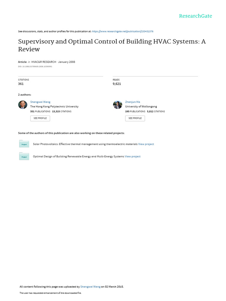 HVAC Systems: Supervisory Control Review | PDF | Mathematical ...