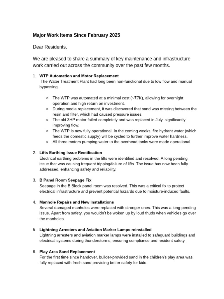 Maintanance Summary July '25 | PDF