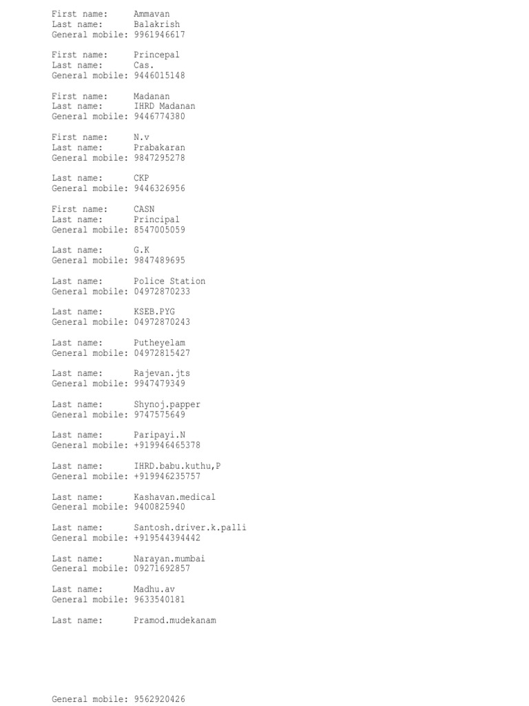 Contact List of Individuals and Businesses | PDF