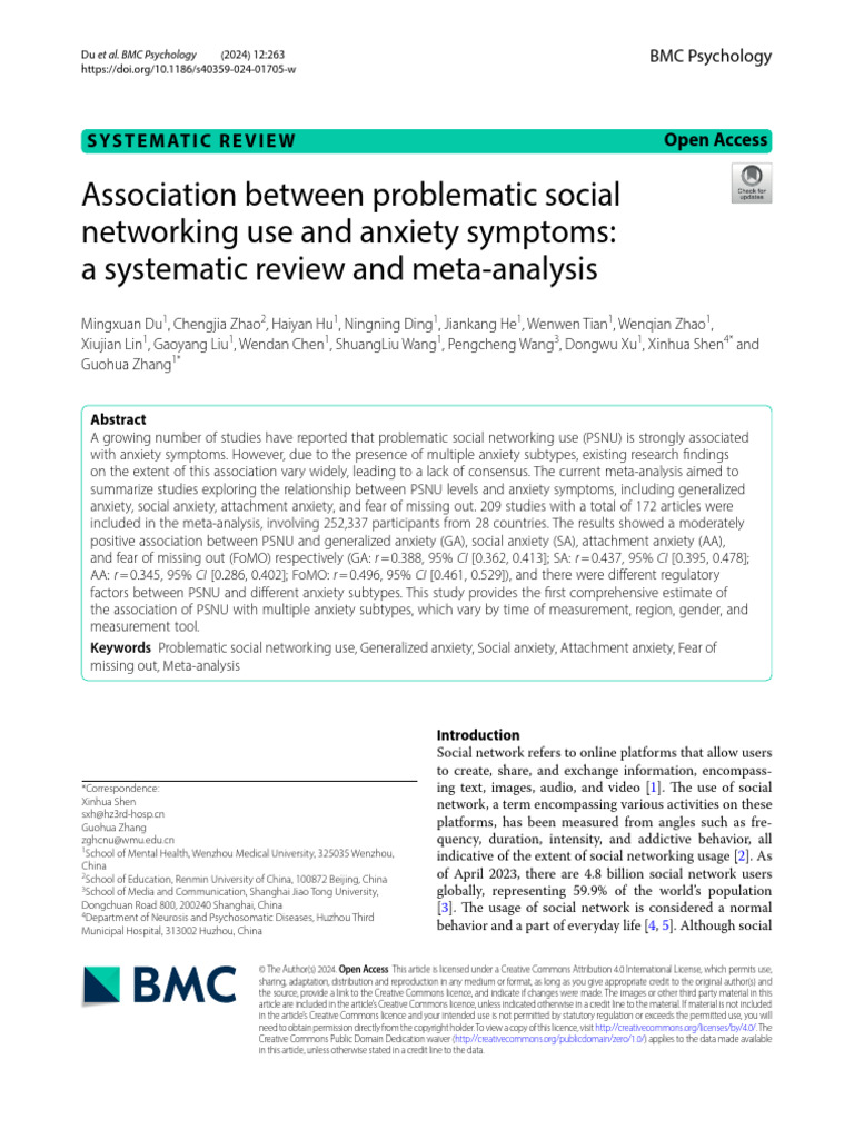 Association Between Problematic Social Networking Use and Anxiety | PDF ...