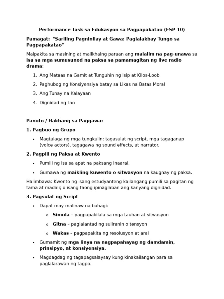 Q1 - Performance Task Sa Edukasyon Sa Pagpapakatao | PDF